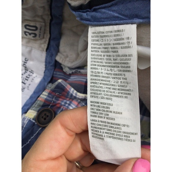 Abercrombie & Fitch Mens shorts size 30 madras plaid blue white button fly beach - Picture 10 of 10